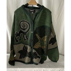 Vintage La Alpaca 100% alpaca cardigan sweater  hand loom in Peru unisex size XL